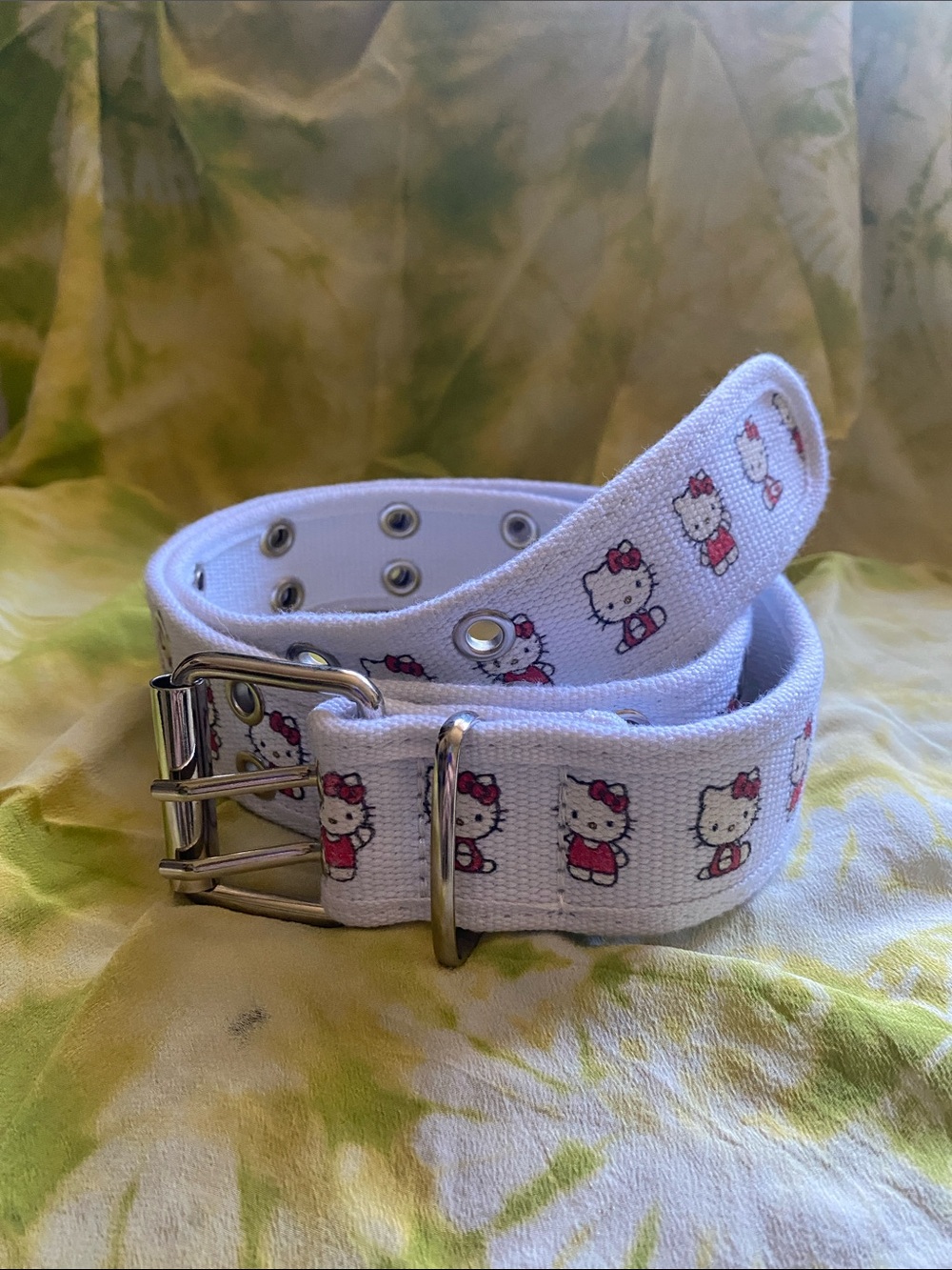 Hello Kitty White and Pink Kids Fabric Belt with Metal Buckle